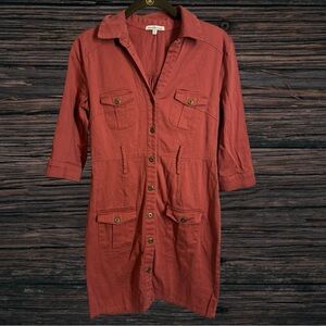 Charlotte Russe Utility Button-Down Shirt Dress‎ | Size M Rust Orange